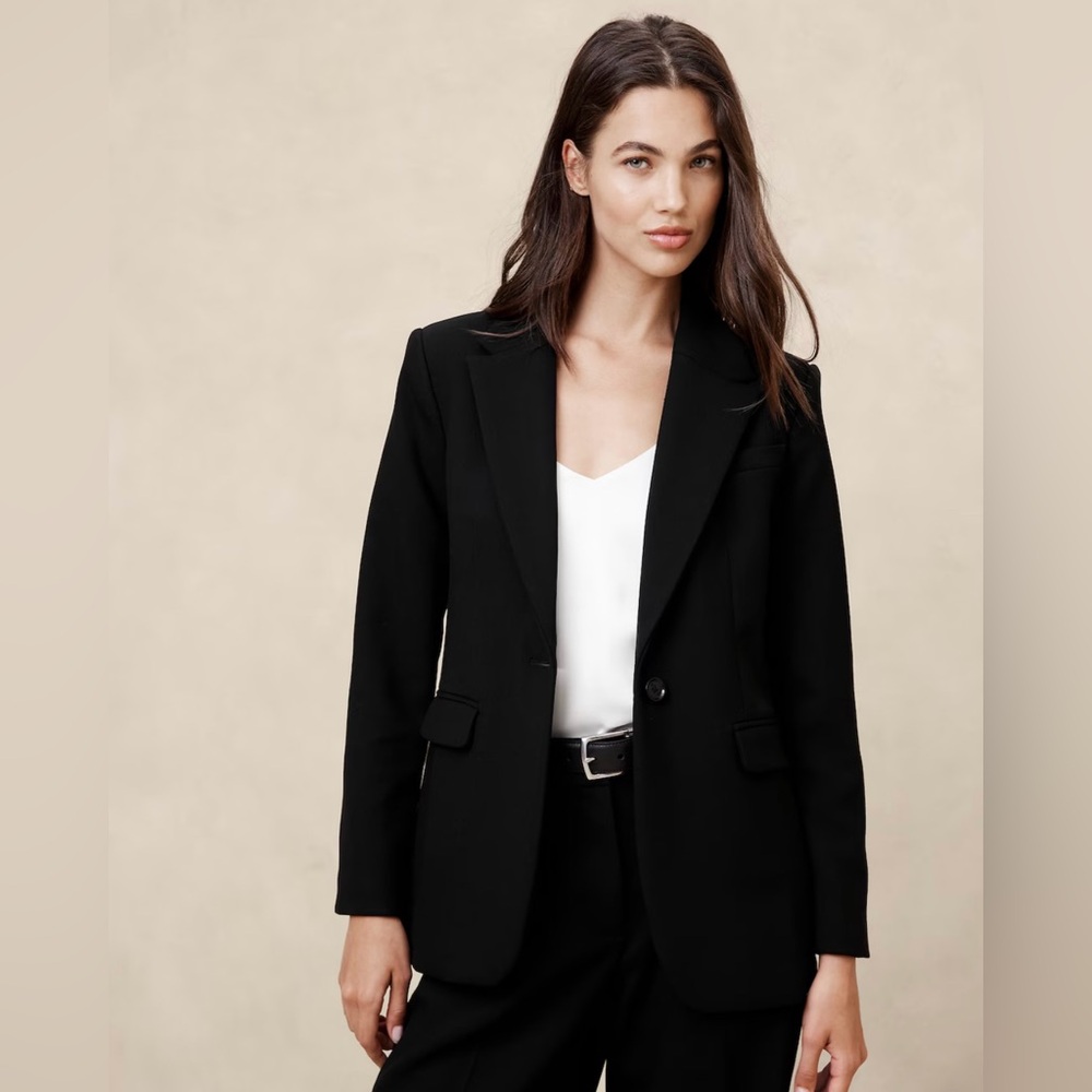 NWT! BANANA REPUBLIC WOMENS DOUBLE WEAVE LONG AND LEAN BLAZER🎪
